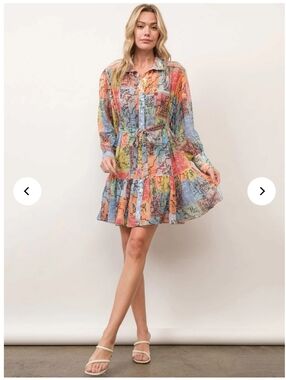 Blue B Collection Multicolor Patchwork Shirt Dress with Tie Waist